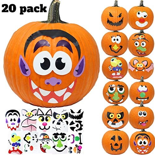 Halloween Pumpkin Decorating Craft Kit Includes 16 Foam Pumpkin Shapes 12 Pumpkin Face Decorating Stickers and 150 Glitter Maple Leaf Stickers for Kids Crafts Fall Thanksgiving Halloween Decoration 
